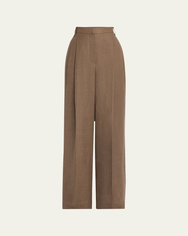 High Waist Wide Leg Fluid Linen Twill Pants